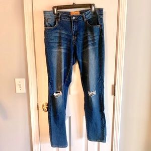 H&Q Distressed Knee Blue Jeans Stretch Skinny Boot